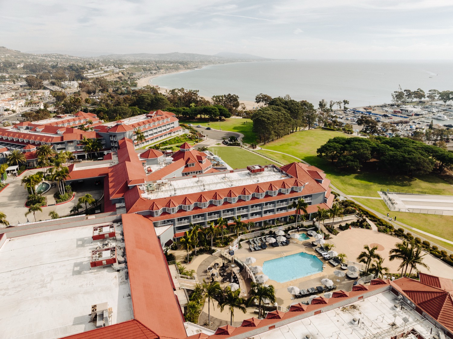 Aerial view of the Dana Point resort and marina